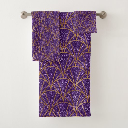 Elegant Royal Deco Paarse Glitter Gold Geometic Bad Handdoek (Insitu)