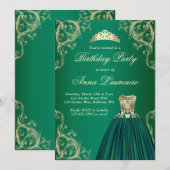 Elegant Royal Decorative Green en Gold Birthday Kaart (Voorkant / Achterkant)