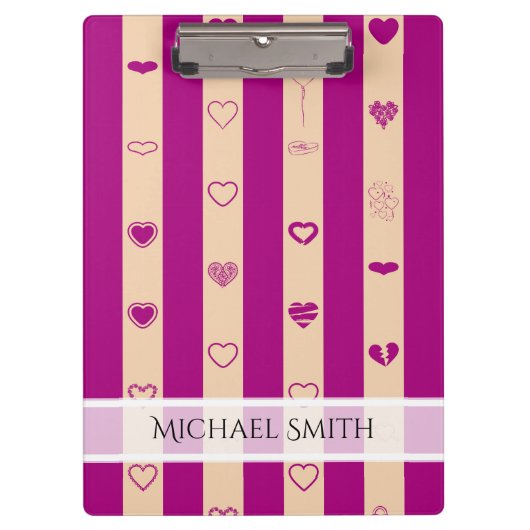 Elegant Royal Fuchsia Stripe Modern Heart Pattern Klembord (Voorkant)