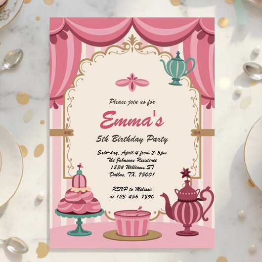 Elegant Royal Girls Tea Party Birthday Kaart