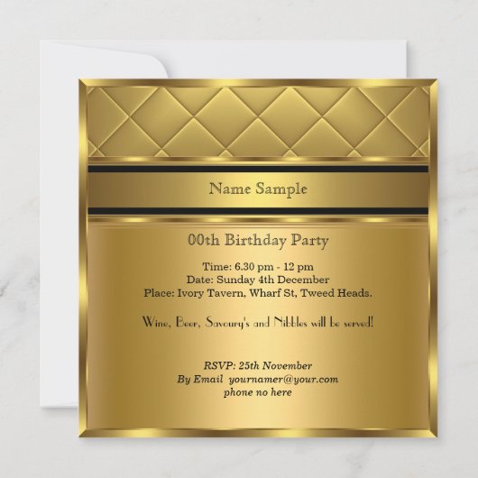Elegant Royal Gold Birthday Party Kaart (Achterkant)