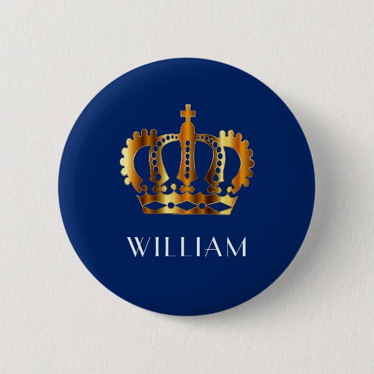Elegant Royal Gold Crown Blue Ronde Button 5,7 Cm (Voorkant)