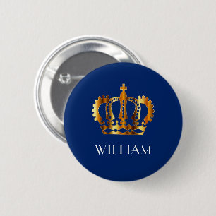 Elegant Royal Gold Crown Blue Ronde Button 5,7 Cm