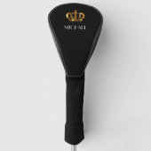 Elegant Royal Gold Crown Name Black Golfheadcover (Voorkant)