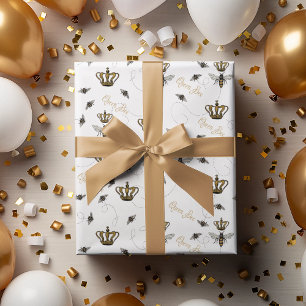 Elegant Royal Gold Crown Queen Bee Classic Wit Cadeaupapier