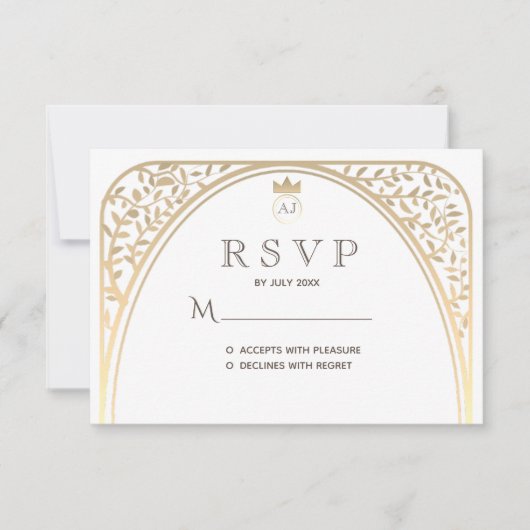 Elegant Royal Gold Monogram Bruiloft RSVP Kaart (Voorkant)