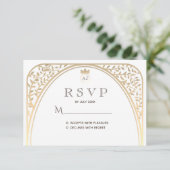 Elegant Royal Gold Monogram Bruiloft RSVP Kaart (Staand voorkant)