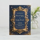 Elegant Royal Gold & Navy Blue Modern Wedding Save The Date (Staand voorkant)