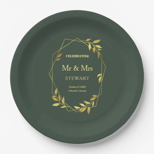 Elegant Royal Green Minimalist Botanical Wedding Papieren Bordje (Voorkant)