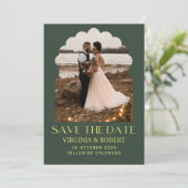 Elegant Royal Green Save the Date Photo Wedding Kaart (Staand voorkant)