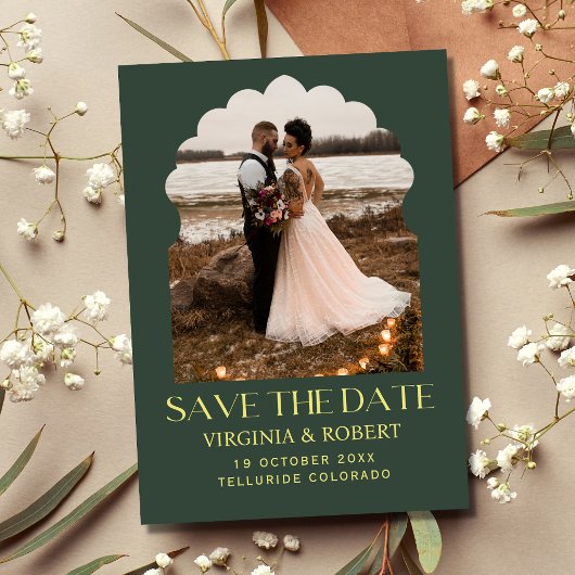 Elegant Royal Green Save the Date Photo Wedding Kaart