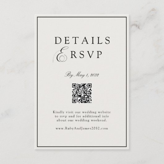 Elegant Royal Ivory & Black QR Code Wedding RSVP  Informatiekaartje (Voorkant)