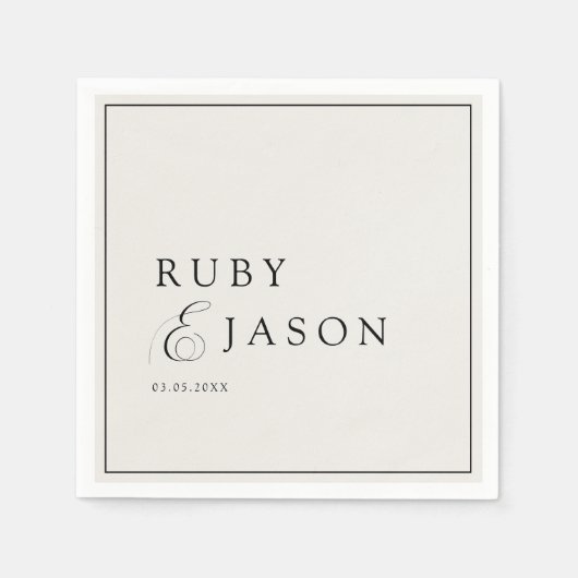 Elegant Royal Ivory Black  Script Wedding Servet (Voorkant)