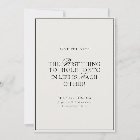 Elegant Royal Ivory & Black Wedding  Save The Date (Voorkant)