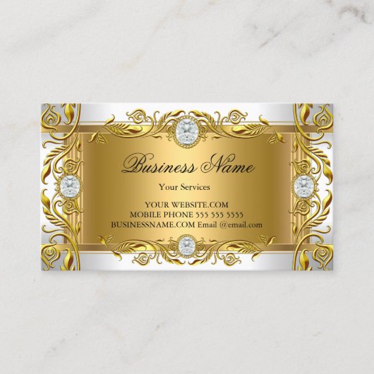 Elegant  Royal Jewel Wit Gouden Gouden Blad Visitekaartje (Voorkant)