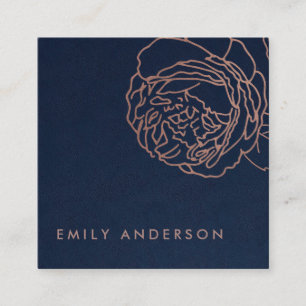 ELEGANT ROYAL NAVY BLUSH PINK ROSE GOLD FLORAL VIERKANTE VISITEKAARTJE