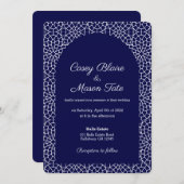 Elegant Royal Navy Mosaic Wedding Invitation Kaart (Voorkant / Achterkant)