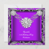 Elegant Royal Paars Black Silver Birthday Party Kaart (Voorkant)