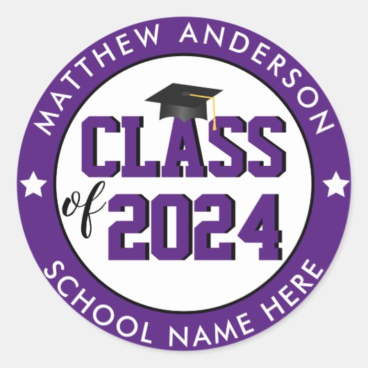 Elegant Royal Paars Class of 2023 Afstuderen Ronde Sticker (Voorkant)