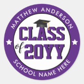 Elegant Royal Paars Class of 2023 Afstuderen Ronde Sticker (Voorkant)