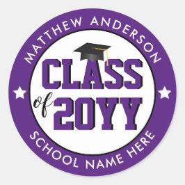 Elegant Royal Paars Class of 2023 Afstuderen Ronde Sticker