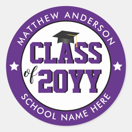 Elegant Royal Paars Class of 2023 Afstuderen Ronde Sticker (Voorkant)