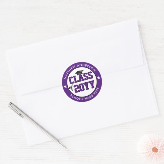 Elegant Royal Paars Class of 2023 Afstuderen Ronde Sticker (Envelop)
