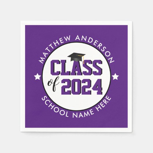 Elegant Royal Paars Class of 2023 Afstuderen Servet (Voorkant)