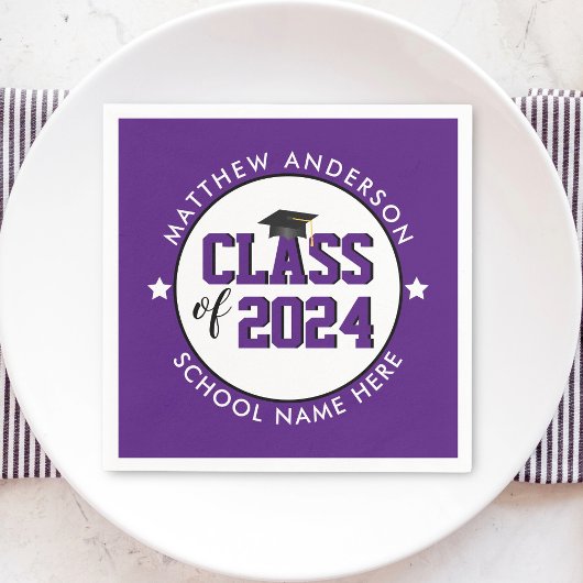 Elegant Royal Paars Class of 2023 Afstuderen Servet