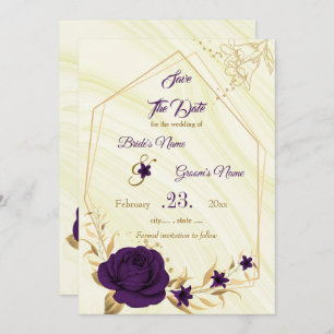 elegant royal paars gold floral save the date