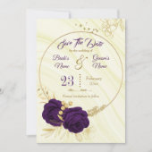 elegant royal paars gold floral save the date (Voorkant)