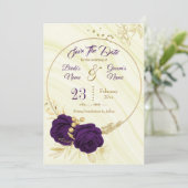 elegant royal paars gold floral save the date (Staand voorkant)