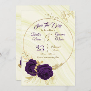 elegant royal paars gold floral save the date