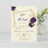 elegant royal paars gold floral save the date (Staand voorkant)