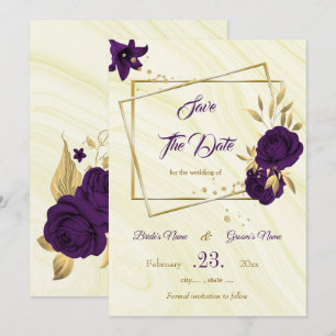 elegant royal paars gold floral save the date