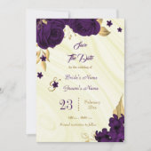 elegant royal paars gold florale bladeren save the date (Voorkant)