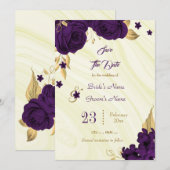 elegant royal paars gold florale bladeren save the date (Voorkant / Achterkant)