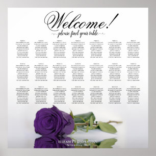 Elegant Royal paars Roos 21 Tabel Seating Chart Poster