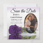 Elegant Royal Paars Roos met Oval Photo Weddenscha Save The Date (Voorkant)
