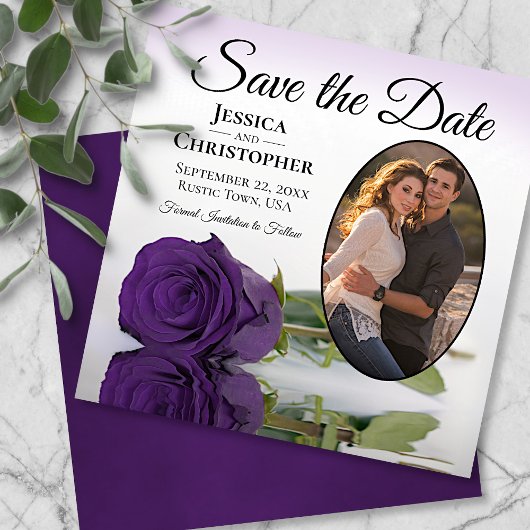 Elegant Royal Paars Roos met Oval Photo Weddenscha Save The Date