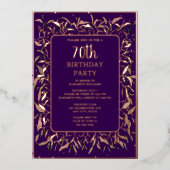 Elegant Royal Paarse 70e aangepaste verjaardagsfee Folie Uitnodiging (Voorkant)