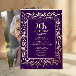 Elegant Royal Paarse 70e aangepaste verjaardagsfee Folie Uitnodiging