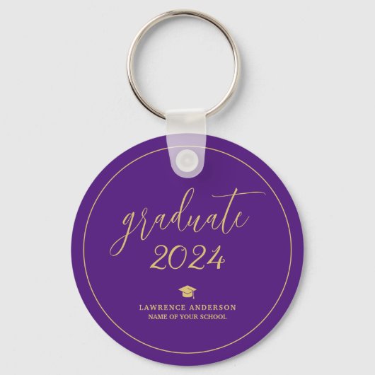 Elegant Royal Paarse Afstuderen 2024 Afstuderen Sleutelhanger (Voorkant)