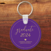Elegant Royal Paarse Afstuderen 2024 Afstuderen Sleutelhanger (Voorkant)