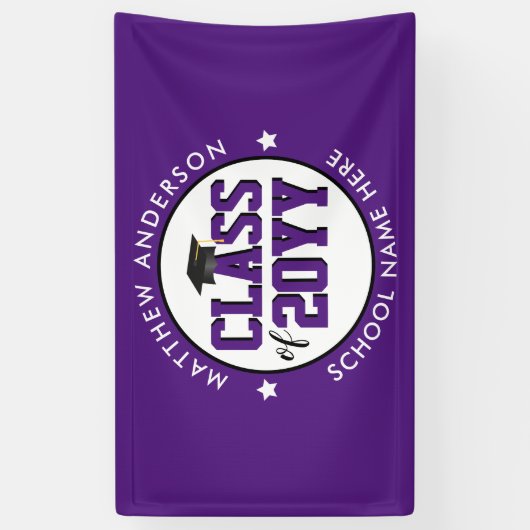 Elegant Royal Paarse Klasse van 2024 Afstuderen Spandoek (Verticaal)