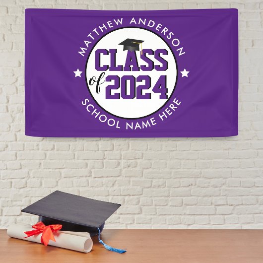 Elegant Royal Paarse Klasse van 2024 Afstuderen Spandoek