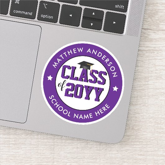 Elegant Royal Paarse Klasse van 2024 Afstuderen Sticker (Detail)