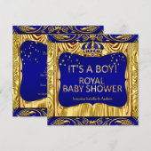 Elegant Royal Prince Baby shower Blue Gold Invite Kaart (Voorkant / Achterkant)