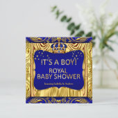 Elegant Royal Prince Baby shower Blue Gold Invite Kaart (Staand voorkant)