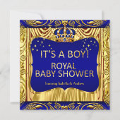 Elegant Royal Prince Baby shower Blue Gold Invite Kaart (Voorkant)